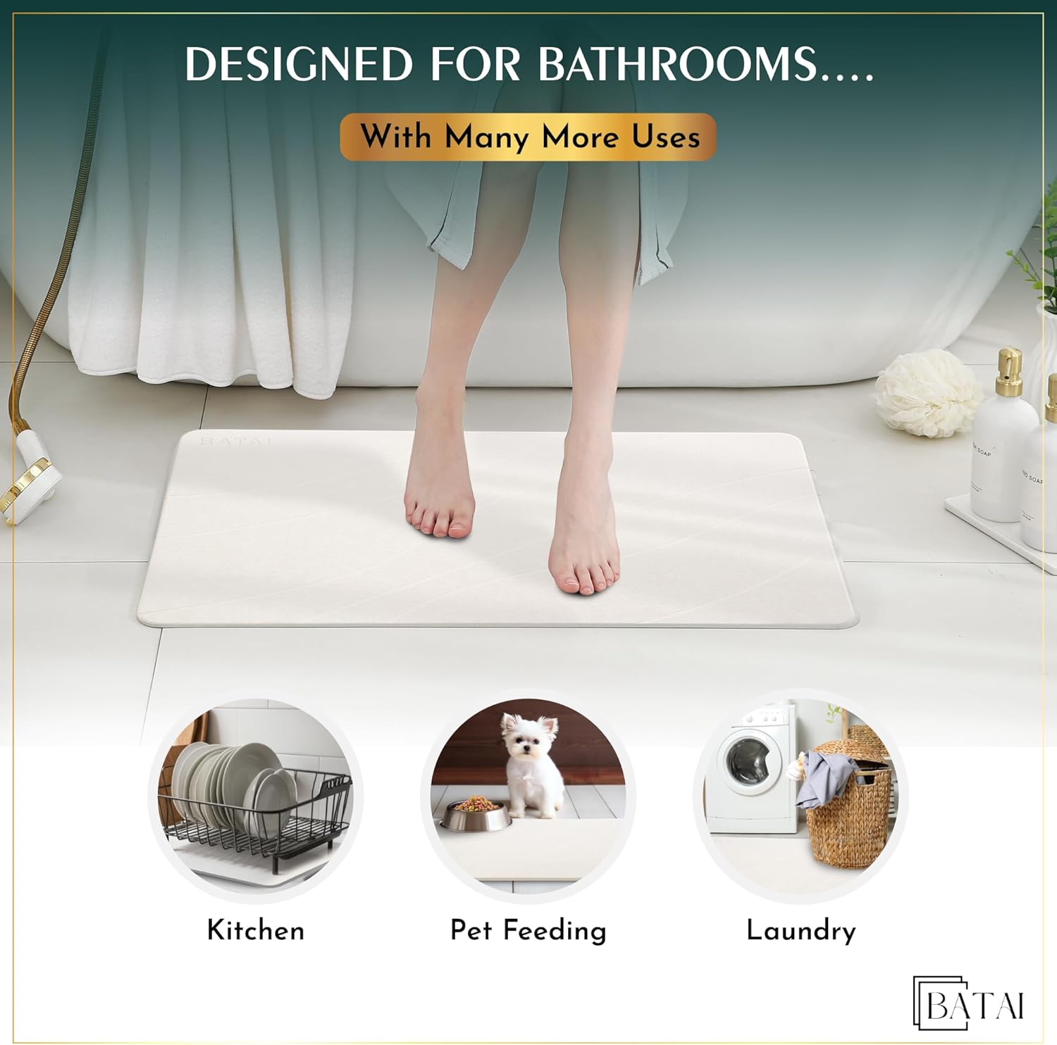 Extra Large Stone Bath Mat - (31.5” x 19.7”) - Absorbent Diatomaceous Earth Stone Bath Mat Large - Non-Slip Diatomite Bathmat - Easy Clean and Quick Drying - Long Instant Dry Bathmat - Beige XL